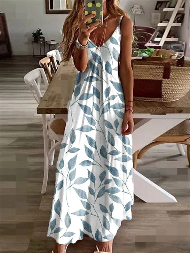 Women's Casual Dress Swing Dress A Line Dress Long Dress Maxi Dress White Blue Light Blue Short Sleeve Floral Print Summer Spring Spaghetti Strap Vacation 2023 S M L XL XXL 3XL 3 Women's Casual Dress Swing Dress A Line Dress Long Dress Maxi Dress White Blue Light Blue Short Sleeve Floral Print Summer Spring Spaghetti Strap Vacation 2023 S M L XL XXL 3XL - Image 3