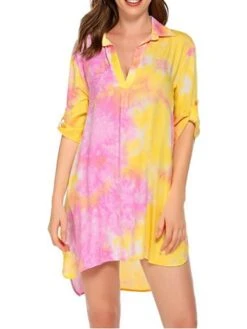 Women's Shirt Dress Casual Dress Shift Dress Mini Dress Outdoor Daily Date Polyester Fashion Classic Shirt Collar Button Print Half Sleeve Summer Spring 2023 Loose Fit Yellow Blue Sky Blue Floral Tie -Casual Print Dress Sales irlvwb1677234500040