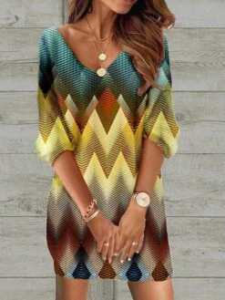 Women's Casual Dress Ethnic Dress Shift Dress Mini Dress Black Wine Red 3/4 Length Sleeve Floral Print Spring Fall Winter V Neck Fashion Loose Fit 2023 S M L XL XXL 3XL 4XL 5XL -Casual Print Dress Sales irsbaq1671420157635