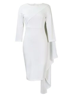 Women‘s Plus Size Curve Work Dress Bodycon Sheath Dress Solid Color Midi Dress Long Sleeve Crew Neck Fashion Outdoor White Red Fall Spring L XL XXL 3XL -Casual Print Dress Sales irwimq1676871080437