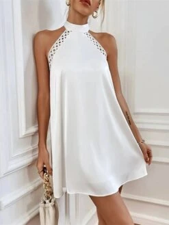 Women's Casual Dress White Dress Summer Dress Mini Dress Lace Backless Street Daily Holiday Fashion Streetwear Halter Sleeveless 2023 Regular Fit White Color S M L XL XXL Size -Casual Print Dress Sales ishkmh1685016665453
