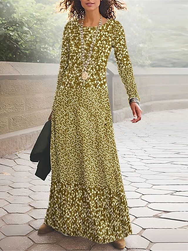 Women's T Shirt Dress Casual Dress Winter Dress Floral Print Crew Neck Long Dress Maxi Dress Fashion Streetwear Outdoor Street Long Sleeve Regular Fit Yellow Wine Navy Blue Spring Fall S M L XL XXL 3 Women's T Shirt Dress Casual Dress Winter Dress Floral Print Crew Neck Long Dress Maxi Dress Fashion Streetwear Outdoor Street Long Sleeve Regular Fit Yellow Wine Navy Blue Spring Fall S M L XL XXL - Image 3