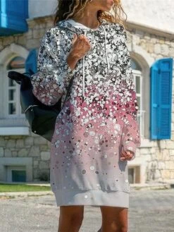 Women's Casual Dress Hoodie Dress Winter Dress Ombre Print Hooded Mini Dress Fashion Streetwear Outdoor Daily Long Sleeve Loose Fit Light Pink Pink Blue Fall Winter S M L XL XXL