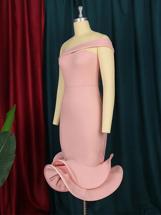 Women's Plus Size Curve Party Dress Cocktail Dress Bodycon Plain Midi Dress Sleeveless Ruffle Backless One Shoulder Fashion Party Pink Fall Winter XL XXL 3XL 4XL 3 Women's Plus Size Curve Party Dress Cocktail Dress Bodycon Plain Midi Dress Sleeveless Ruffle Backless One Shoulder Fashion Party Pink Fall Winter XL XXL 3XL 4XL - Image 3