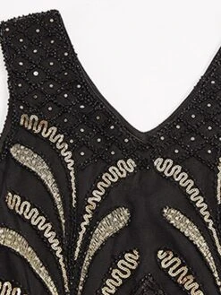 Women's Retro 1920s Fringe Dress Midi Dress Party Halloween Sequins Tassel Fringe Floral V Neck Sleeveless Regular Fit Spring Fall 2023 Black Gold S M L XL -Casual Print Dress Sales itydfj1692947812356