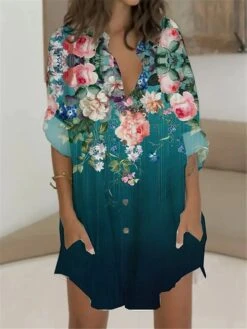 Women's T Shirt Dress Casual Dress Shift Dress Mini Dress Outdoor Daily Vacation Polyester Fashion Casual Stand Collar Button Pocket Long Sleeve Summer Spring Fall 2023 Regular Fit White Blue Green 5 Women's T Shirt Dress Casual Dress Shift Dress Mini Dress Outdoor Daily Vacation Polyester Fashion Casual Stand Collar Button Pocket Long Sleeve Summer Spring Fall 2023 Regular Fit White Blue Green -Casual Print Dress Sales ivmvjd1679383012582