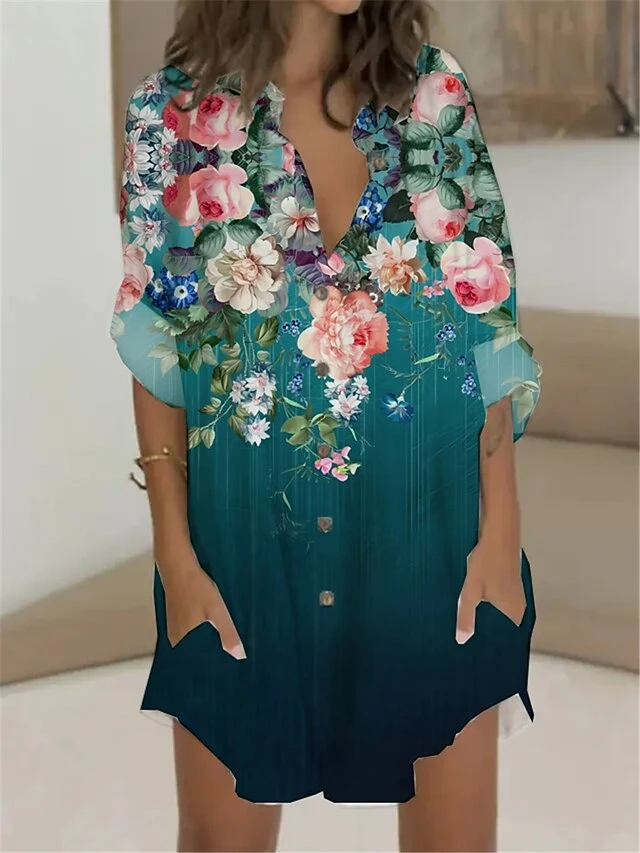 Women's T Shirt Dress Casual Dress Shift Dress Mini Dress Outdoor Daily Vacation Polyester Fashion Casual Stand Collar Button Pocket Long Sleeve Summer Spring Fall 2023 Regular Fit White Blue Green 3 Women's T Shirt Dress Casual Dress Shift Dress Mini Dress Outdoor Daily Vacation Polyester Fashion Casual Stand Collar Button Pocket Long Sleeve Summer Spring Fall 2023 Regular Fit White Blue Green - Image 3