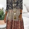 Women's Casual Dress Floral Dress Summer Dress Floral Print V Neck Midi Dress Active Fashion Outdoor Daily 3/4 Length Sleeve Regular Fit Wine Summer Spring S M L XL XXL