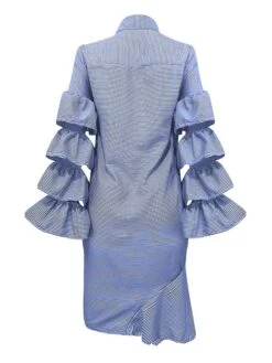 Women's Shirt Dress Sheath Dress Midi Dress Winter Dress Daily Vacation Polyester Cotton Blend Fashion Casual Shirt Collar Lace Up Ruched Long Sleeve Summer Spring Fall 2022 Regular Fit Red Light Blue -Casual Print Dress Sales ivwrtq1634352968139