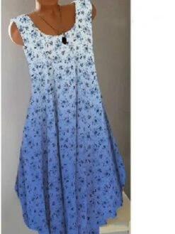 Women‘s T Shirt Dress Tee Dress Sports Dress Midi Dress Silver Light Blue Navy Blue Sleeveless Floral Print Spring Summer Crew Neck Boho Sporty Look S M L XL XXL 3XL 4XL 5XL