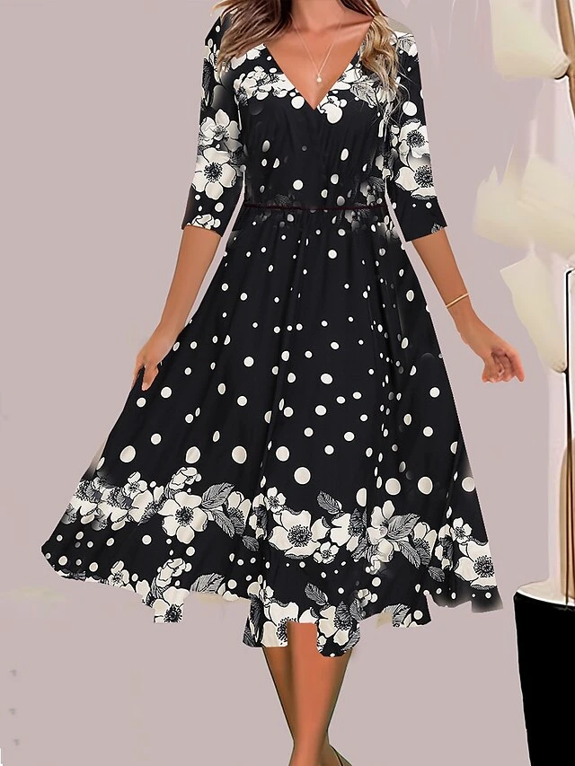 Women's Casual Dress Swing Dress A Line Dress Floral Ombre Print V Neck Midi Dress Fashion Streetwear Outdoor Daily 3/4 Length Sleeve Regular Fit Black Yellow Navy Blue Summer Spring S M L XL XXL 5 Women's Casual Dress Swing Dress A Line Dress Floral Ombre Print V Neck Midi Dress Fashion Streetwear Outdoor Daily 3/4 Length Sleeve Regular Fit Black Yellow Navy Blue Summer Spring S M L XL XXL - Image 5