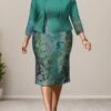 Women's Plus Size Curve Casual Dress Dress Set Two Piece Dress Floral Midi Dress Long Sleeve Print Crew Neck Fashion Outdoor Blue Fall Winter L XL XXL 3XL 4XL