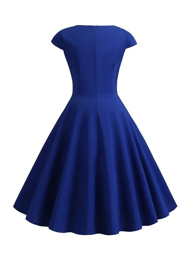 Women's Swing Dress Vintage Tea Dresses Midi Dress Black Yellow Pink Short Sleeve Pure Color Ruched Spring Summer Crew Neck Vintage Daily Weekend Slim S M L XL XXL 10 Women's Swing Dress Vintage Tea Dresses Midi Dress Black Yellow Pink Short Sleeve Pure Color Ruched Spring Summer Crew Neck Vintage Daily Weekend Slim S M L XL XXL - Image 10