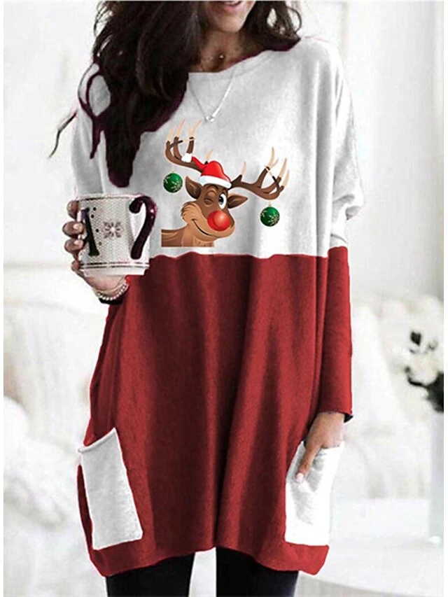 Women's Christmas Casual Dress T Shirt Dress Tee Dress Shift Dress Mini Dress Red 10 Red 13 Red 14 Long Sleeve Santa Claus Pocket Winter Fall Autumn Crew Neck Stylish 2022 S M L XL 2XL 3XL 4XL 5XL 2 Women's Christmas Casual Dress T Shirt Dress Tee Dress Shift Dress Mini Dress Red 10 Red 13 Red 14 Long Sleeve Santa Claus Pocket Winter Fall Autumn Crew Neck Stylish 2022 S M L XL 2XL 3XL 4XL 5XL - Image 2