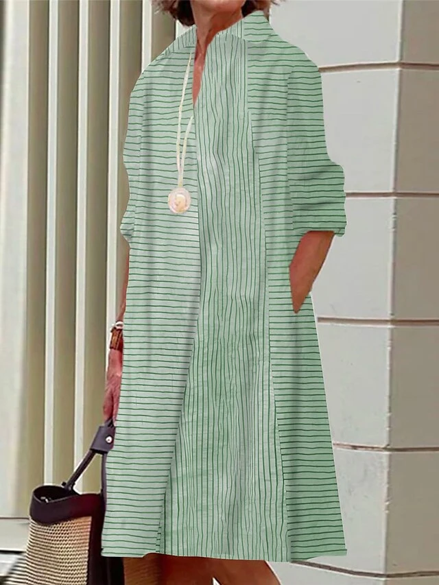 Women's Shirt Dress Casual Dress Midi Dress Outdoor Office Daily Polyester Fashion Modern Shirt Collar Button Pocket Long Sleeve Summer Spring Fall 2023 Loose Fit Pink Blue Green Striped S M L XL 2XL 3 Women's Shirt Dress Casual Dress Midi Dress Outdoor Office Daily Polyester Fashion Modern Shirt Collar Button Pocket Long Sleeve Summer Spring Fall 2023 Loose Fit Pink Blue Green Striped S M L XL 2XL - Image 3