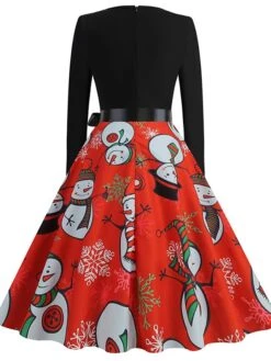 Women's Christmas Casual Dress Swing Dress Vintage Dress Midi Dress Green Blue Light Red Long Sleeve Santa Claus Bow Winter Fall Autumn V Neck Slim 2022 S M L XL XXL 3XL -Casual Print Dress Sales iywvqh1666776945916