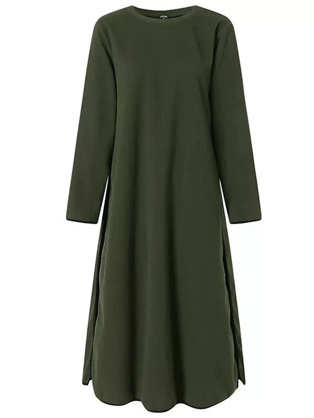 Women's Casual Dress Sweatshirt Dress Midi Dress Active Fashion Outdoor Going Out Weekend Crew Neck Pure Color Regular Fit ArmyGreen Black Dark Gray S M L XL XXL 8 Women's Casual Dress Sweatshirt Dress Midi Dress Active Fashion Outdoor Going Out Weekend Crew Neck Pure Color Regular Fit ArmyGreen Black Dark Gray S M L XL XXL - Image 8
