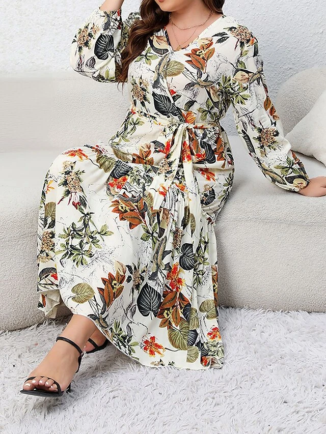 Women's Casual Dress Swing Dress Print Dress Leaf Floral Ruffle Print V Neck Long Dress Maxi Dress Fashion Streetwear Outdoor Daily Long Sleeve Regular Fit Blue Apricot Fall Winter XL XXL 3XL 4XL 7 Women's Casual Dress Swing Dress Print Dress Leaf Floral Ruffle Print V Neck Long Dress Maxi Dress Fashion Streetwear Outdoor Daily Long Sleeve Regular Fit Blue Apricot Fall Winter XL XXL 3XL 4XL - Image 7