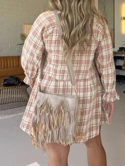 Women's Shirt Dress Casual Dress Mini Dress Outdoor Daily Vacation Polyester Fashion Modern Shirt Collar Button Pocket Long Sleeve Spring Fall Winter 2023 Loose Fit Pink Plaid S M L XL 2XL -Casual Print Dress Sales izonbp1695027663614