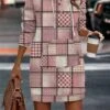 Women's Casual Dress Hoodie Dress Mini Dress Warm Fashion Outdoor Vacation Going Out Hoodie Pocket Print Geometric Regular Fit Pink Rose Red Gray S M L XL XXL