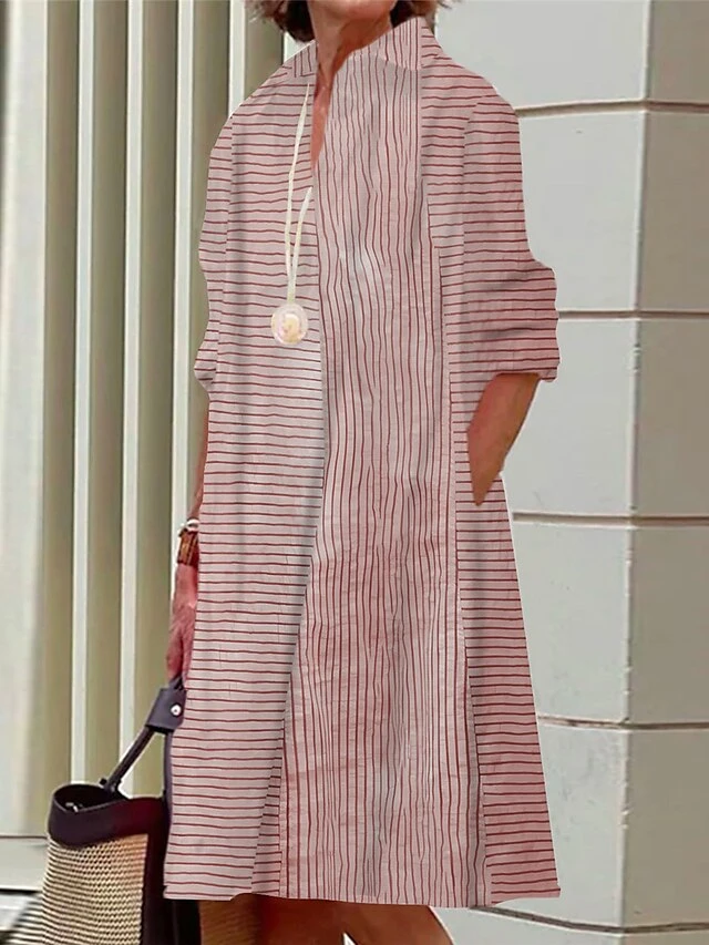 Women's Shirt Dress Casual Dress Midi Dress Outdoor Office Daily Polyester Fashion Modern Shirt Collar Button Pocket Long Sleeve Summer Spring Fall 2023 Loose Fit Pink Blue Green Striped S M L XL 2XL 5 Women's Shirt Dress Casual Dress Midi Dress Outdoor Office Daily Polyester Fashion Modern Shirt Collar Button Pocket Long Sleeve Summer Spring Fall 2023 Loose Fit Pink Blue Green Striped S M L XL 2XL - Image 5