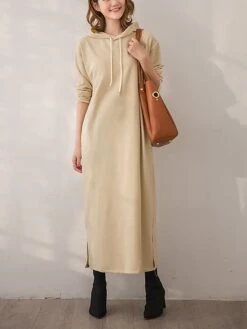 Women's Casual Dress Hoodie Dress Long Dress Maxi Dress Fashion Daily Outdoor Home Vacation Crew Neck Pocket Pure Color Pure Color Loose Fit Black Brown Army Green M L XL XXL -Casual Print Dress Sales jadayf1693294404059