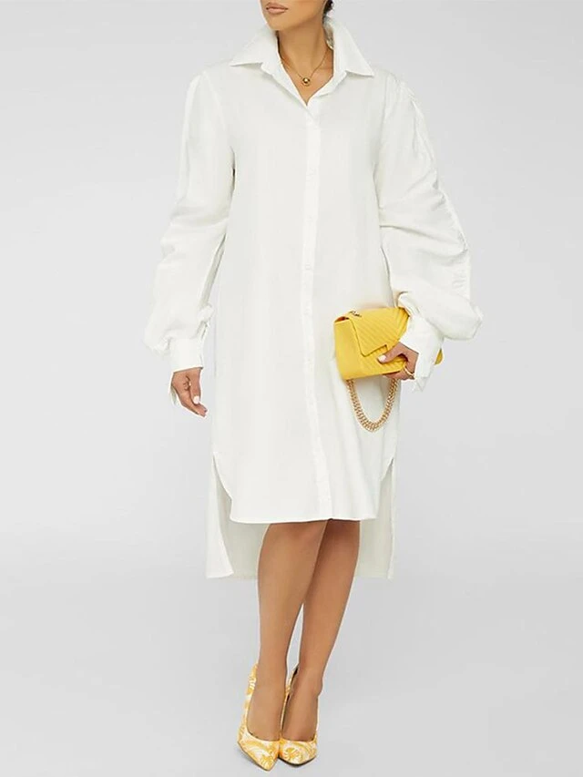 Women's Plus Size Shirt Dress Casual Dress Shift Dress Midi Dress Outdoor Office Daily Polyester Basic Classic Shirt Collar Button Long Sleeve Spring Fall Winter 2023 Loose Fit White Plain Pure Color 4 Women's Plus Size Shirt Dress Casual Dress Shift Dress Midi Dress Outdoor Office Daily Polyester Basic Classic Shirt Collar Button Long Sleeve Spring Fall Winter 2023 Loose Fit White Plain Pure Color - Image 4