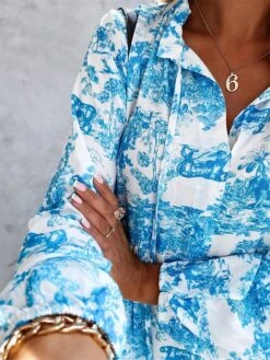 Women's Casual Dress Swing Dress Print Dress Floral Ruched Print V Neck Long Dress Maxi Dress Fashion Streetwear Outdoor Street Long Sleeve Loose Fit Red Blue Green Fall Winter S M L XL XXL -Casual Print Dress Sales jbllro1674884678302