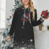 Women's Christmas Casual Dress Hoodie Dress Mini Dress Warm Fashion OutdoorHoliday V Neck Printhat Loose Fit Black Burgundy Navy Blue S M L XL XXL