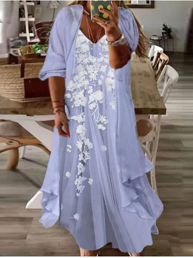 Women‘s Plus Size Curve Casual Dress Floral V Neck Print 3/4 Length Sleeve Fall Spring Vintage Casual Maxi Long Dress Daily Vacation Dress 3 Women‘s Plus Size Curve Casual Dress Floral V Neck Print 3/4 Length Sleeve Fall Spring Vintage Casual Maxi Long Dress Daily Vacation Dress - Image 3