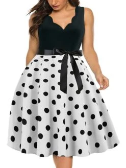 Women's Plus Size Curve Party Dress Polka Dot V Neck Bow Sleeveless Fall Spring Vintage 1950s Elegant Knee Length Dress Formal Party Dress 25 Women's Plus Size Curve Party Dress Polka Dot V Neck Bow Sleeveless Fall Spring Vintage 1950s Elegant Knee Length Dress Formal Party Dress -Casual Print Dress Sales jczrue1637034082022