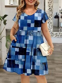 Women‘s Plus Size Curve Casual Dress A Line Dress Geometric Color Block Midi Dress Short Sleeve Print Crew Neck Romantic Daily Blue Dark Blue Summer Spring L XL XXL 3XL 4XL 8 Women‘s Plus Size Curve Casual Dress A Line Dress Geometric Color Block Midi Dress Short Sleeve Print Crew Neck Romantic Daily Blue Dark Blue Summer Spring L XL XXL 3XL 4XL -Casual Print Dress Sales jdibzw1677490360369
