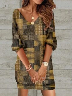 Women's Casual Dress Ethnic Dress Shift Dress Mini Dress Black Wine Red 3/4 Length Sleeve Floral Print Spring Fall Winter V Neck Fashion Loose Fit 2023 S M L XL XXL 3XL 4XL 5XL -Casual Print Dress Sales jdjgoz1671420160892