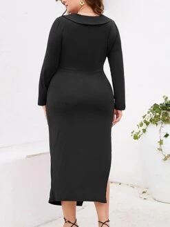 Women‘s Plus Size Curve Party Dress Cocktail Dress Bodycon Midi Dress Black Wine Purple Long Sleeve Pure Color Ruched Spring Fall Winter V Neck Fashion Winter Dress Birthday Wedding Guest 2023 -Casual Print Dress Sales jdsbum1691464072961