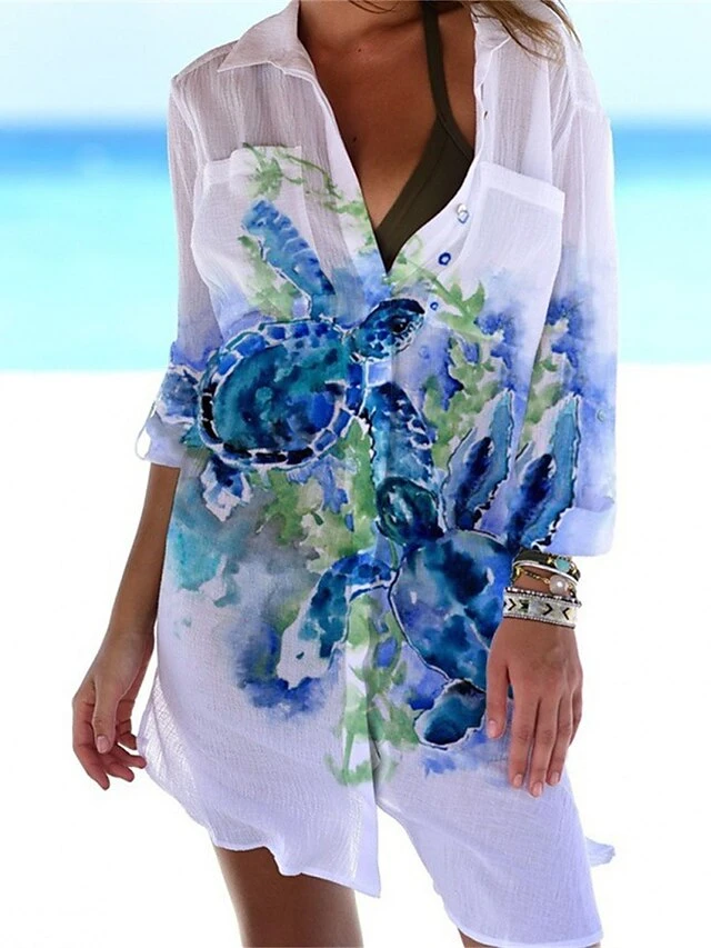 Women's Shirt Dress Casual Dress Shift Dress Mini Dress Outdoor Daily Date Polyester Fashion Classic Shirt Collar Pocket Print Half Sleeve Summer Spring 2023 Loose Fit ArmyGreen White Navy Blue Animal 4 Women's Shirt Dress Casual Dress Shift Dress Mini Dress Outdoor Daily Date Polyester Fashion Classic Shirt Collar Pocket Print Half Sleeve Summer Spring 2023 Loose Fit ArmyGreen White Navy Blue Animal - Image 4