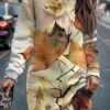 Women's Sweatshirt Dress Casual Dress Mini Dress Warm Fashion Outdoor Holiday Vacation Crew Neck Print Print Loose Fit Khaki S M L XL XXL