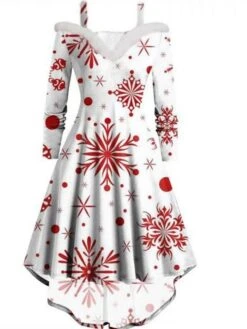 Women's Christmas Shift Dress Vintage Dress Midi Dress Wine Red White Long Sleeve Plaid Faux Fur Trim Winter Fall Autumn Off Shoulder Vintage 2022 S M L XL 2XL