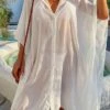 Women's Swimwear Cover Up Beach Top Normal Swimsuit UV Protection Modest Swimwear Button Pure Color White Black Bathing Suits New Casual Vacation / Modern