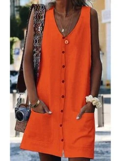 Women's Shift Dress Mini Dress White Yellow Orange Sleeveless Pure Color Summer Spring V Neck Casual 2023 S M L XL XXL -Casual Print Dress Sales jgdopw1686708641344