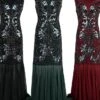 Women's Retro 1920s Sequin Dress Long Dress Maxi Dress Party Evening Party Sequins Patchwork Floral V Neck Sleeveless Regular Fit Spring Fall 2023 Black Red S M L XL