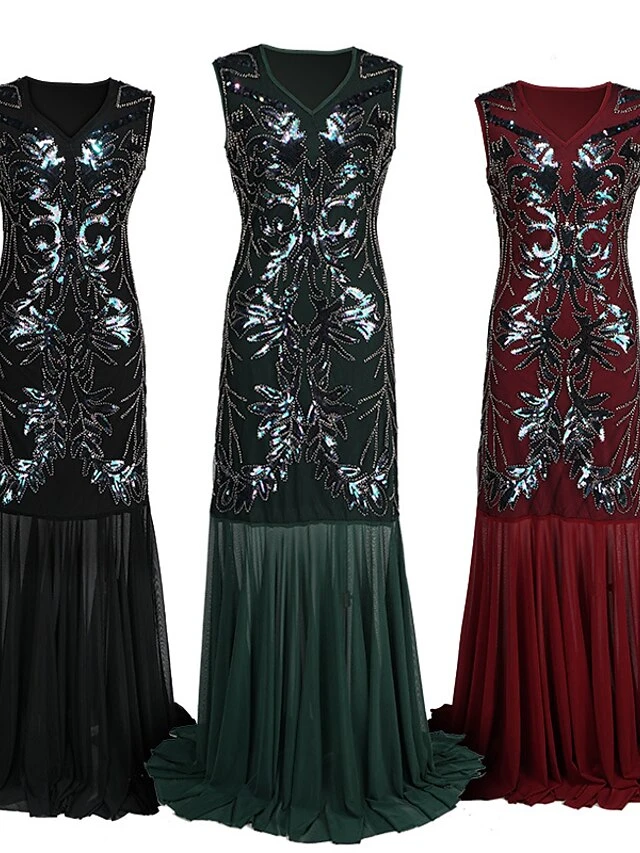 Women's Retro 1920s Sequin Dress Long Dress Maxi Dress Party Evening Party Sequins Patchwork Floral V Neck Sleeveless Regular Fit Spring Fall 2023 Black Red S M L XL 1 Women's Retro 1920s Sequin Dress Long Dress Maxi Dress Party Evening Party Sequins Patchwork Floral V Neck Sleeveless Regular Fit Spring Fall 2023 Black Red S M L XL