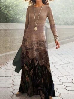 Women's Casual Dress Winter Dress A Line Dress Floral Geometric Print Crew Neck Long Dress Maxi Dress Fashion Modern Outdoor Daily Long Sleeve Regular Fit Black Red Blue Fall Winter S M L XL XXL -Casual Print Dress Sales jhhdvc1694165515975