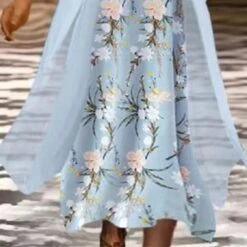 Women's Plus Size Curve Two Piece Dress Floral Round Neck Print 3 4 Length Sleeve Spring Summer Work Casual Midi Dress Casual Daily Dress -Casual Print Dress Sales jifnhe1647936091737