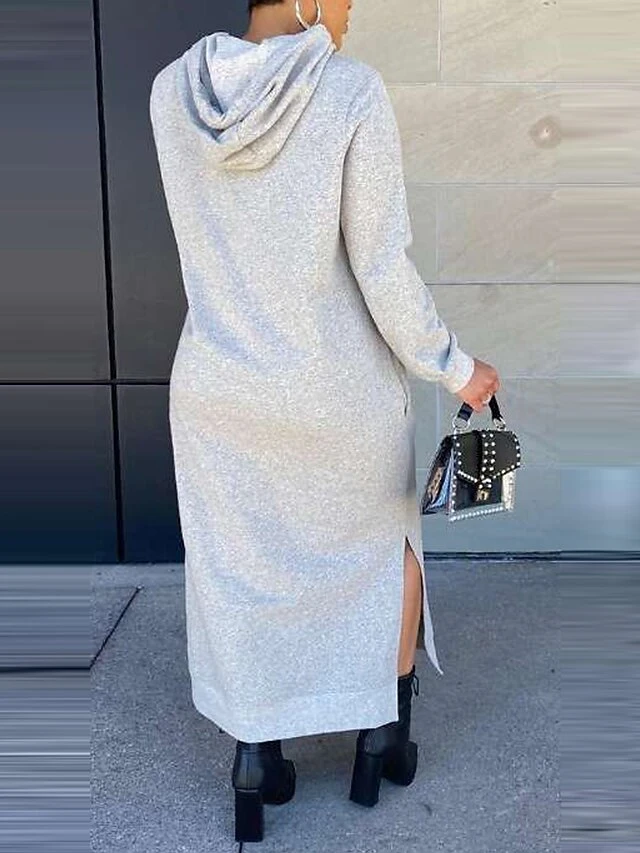 Women's Casual Dress Hoodie Dress Shift Dress Midi Dress Split Daily Date Vacation Active Fashion Hooded Long Sleeve 2023 Loose Fit Gray Color S M L XL Size 2 Women's Casual Dress Hoodie Dress Shift Dress Midi Dress Split Daily Date Vacation Active Fashion Hooded Long Sleeve 2023 Loose Fit Gray Color S M L XL Size - Image 2