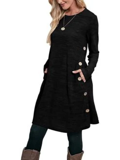 Women's Casual Dress T Shirt Dress Tee Dress Winter Dress Mini Dress Button Pocket Street Daily Holiday Fashion Modern Crew Neck Long Sleeve 2023 Loose Fit Black Pink Dark Grey Color S M L XL XXL Size -Casual Print Dress Sales jiuckv1692265681381