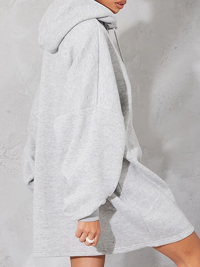 Women's Casual Dress Hoodie Dress Winter Dress Mini Dress Drawstring Daily Date Going Out Fashion Basic Hooded Long Sleeve 2023 Loose Fit Black Gray Color M L XL Size 4 Women's Casual Dress Hoodie Dress Winter Dress Mini Dress Drawstring Daily Date Going Out Fashion Basic Hooded Long Sleeve 2023 Loose Fit Black Gray Color M L XL Size - Image 4