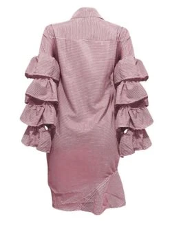 Women's Shirt Dress Sheath Dress Midi Dress Winter Dress Daily Vacation Polyester Cotton Blend Fashion Casual Shirt Collar Lace Up Ruched Long Sleeve Summer Spring Fall 2022 Regular Fit Red Light Blue -Casual Print Dress Sales jjhmdg1634352967273