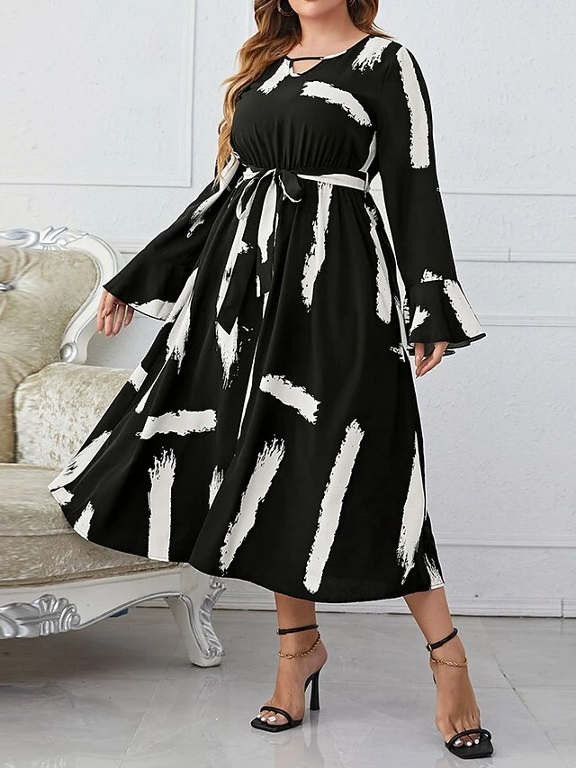Women's Plus Size Curve Party Dress Wedding Guest Dress Black Dress Long Dress Maxi Dress Black Long Sleeve Line With Belt Spring Fall Winter V Neck Fashion Evening Party Wedding Guest XL 1 Women's Plus Size Curve Party Dress Wedding Guest Dress Black Dress Long Dress Maxi Dress Black Long Sleeve Line With Belt Spring Fall Winter V Neck Fashion Evening Party Wedding Guest XL