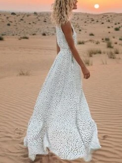 Women's Casual Dress Swing Dress Boho Dress Long Dress Maxi Dress Light Blue Creamy-white Pink Short Sleeve Polka Dot Print Spring Summer V Neck Slim 2023 S M L XL XXL XXXL -Casual Print Dress Sales jkljkv1679638179980