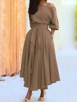 Women's Casual Dress Swing Dress Summer Dress Long Dress Maxi Dress Lace Up Pocket Street Daily Going Out Fashion Elegant Crew Neck Half Sleeve 2023 Regular Fit Black Wine Green Color S M L XL XXL -Casual Print Dress Sales jksjbj1695716228697
